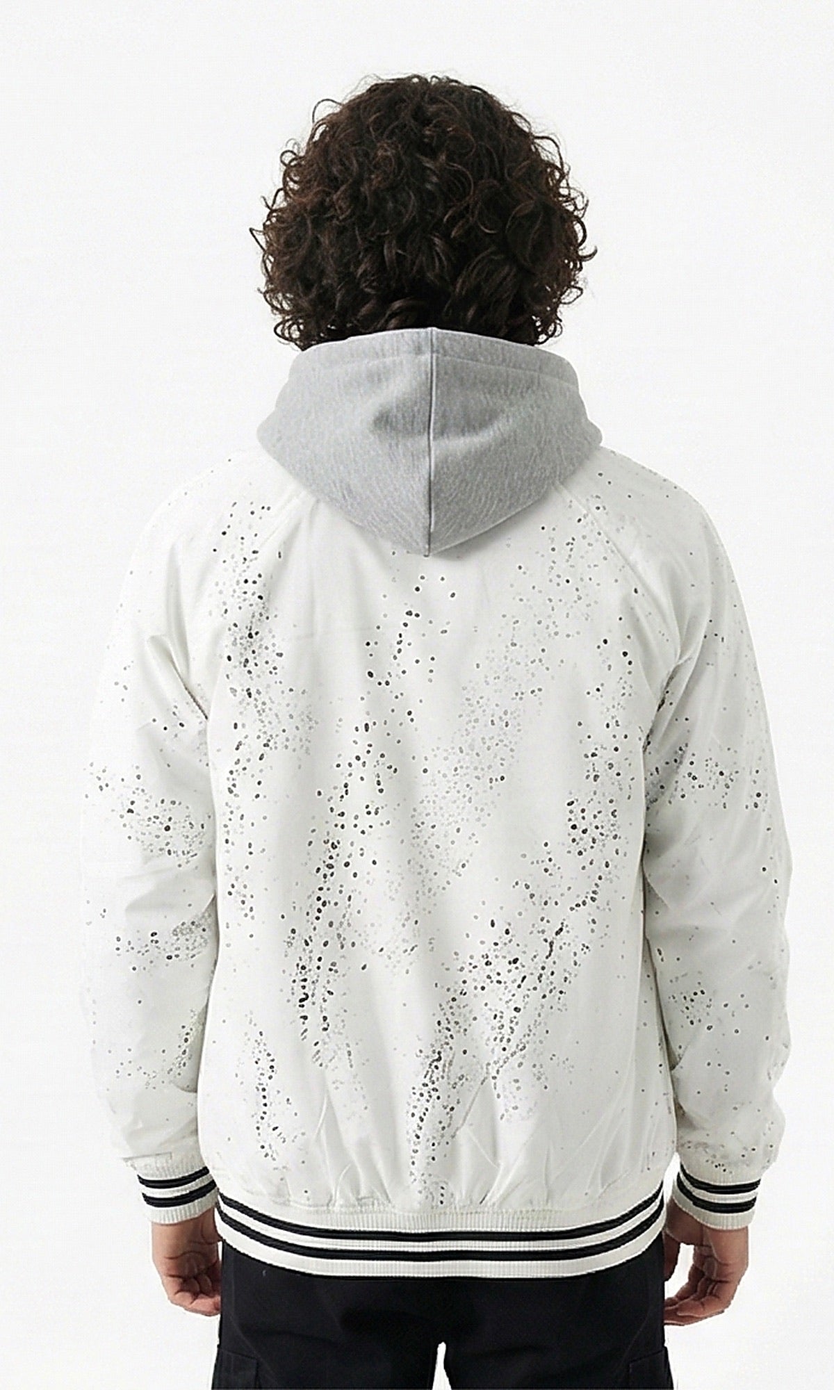 White Artistic Paint Splatter Waterproof Bomber Jacket - R208871