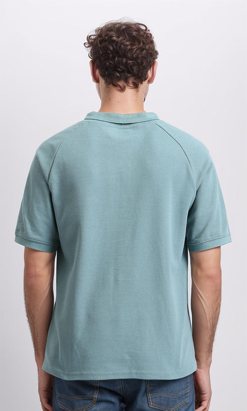 R208947 - Elbow Sleeves Solid Polo Shirt - Dark Mint