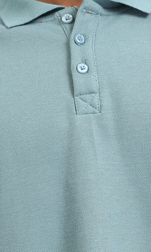 R208947 - Elbow Sleeves Solid Polo Shirt - Dark Mint