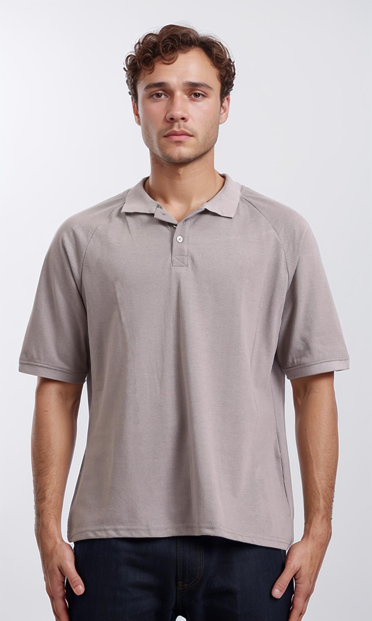 Elbow Sleeves Solid Polo Shirt - Grey