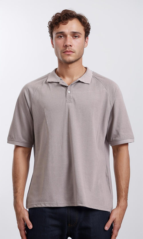 R208948 - Elbow Sleeves Solid Polo Shirt - Grey