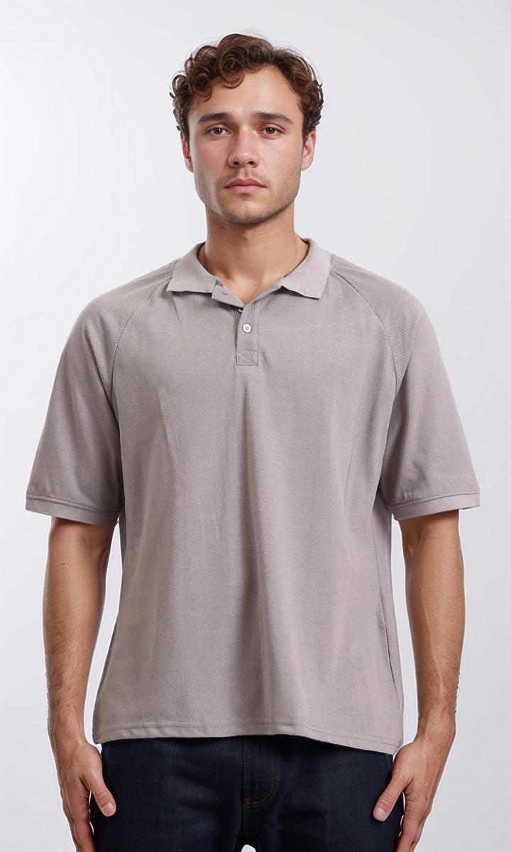 Elbow Sleeves Solid Polo Shirt - Grey