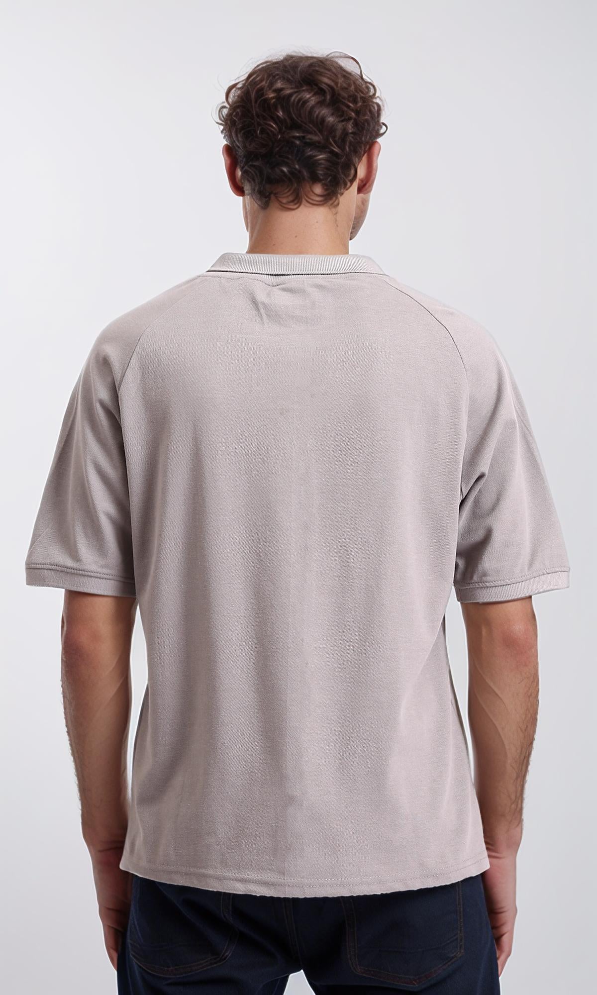 R208948 - Elbow Sleeves Solid Polo Shirt - Grey