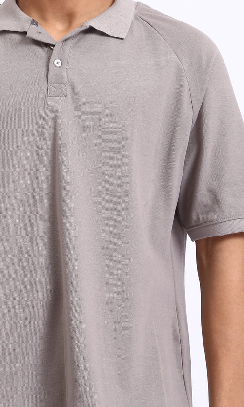 R208948 - Elbow Sleeves Solid Polo Shirt - Grey