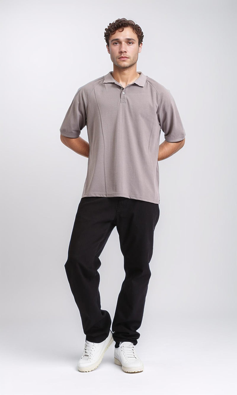 R208948 - Elbow Sleeves Solid Polo Shirt - Grey