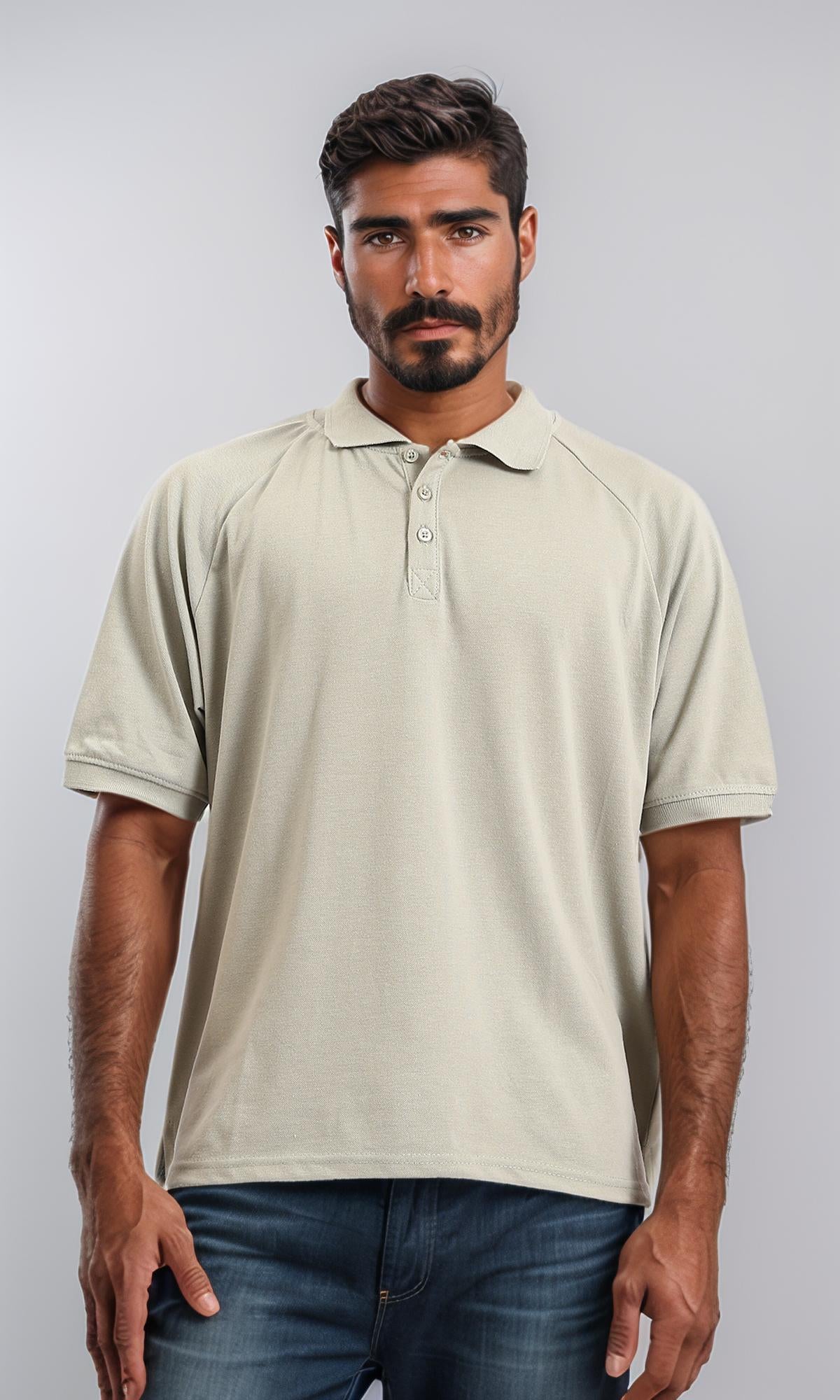 Elbow Sleeves Solid Polo Shirt - Light Olive