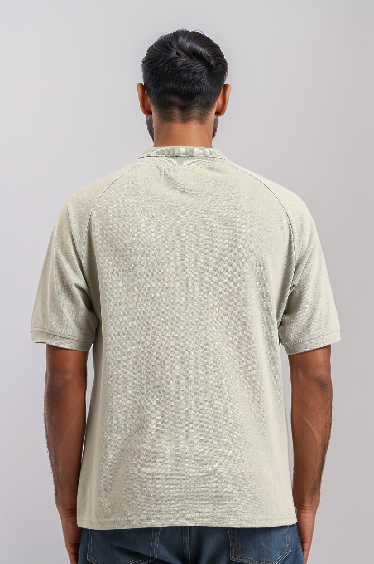 R208949 - Elbow Sleeves Solid Polo Shirt - Light Olive