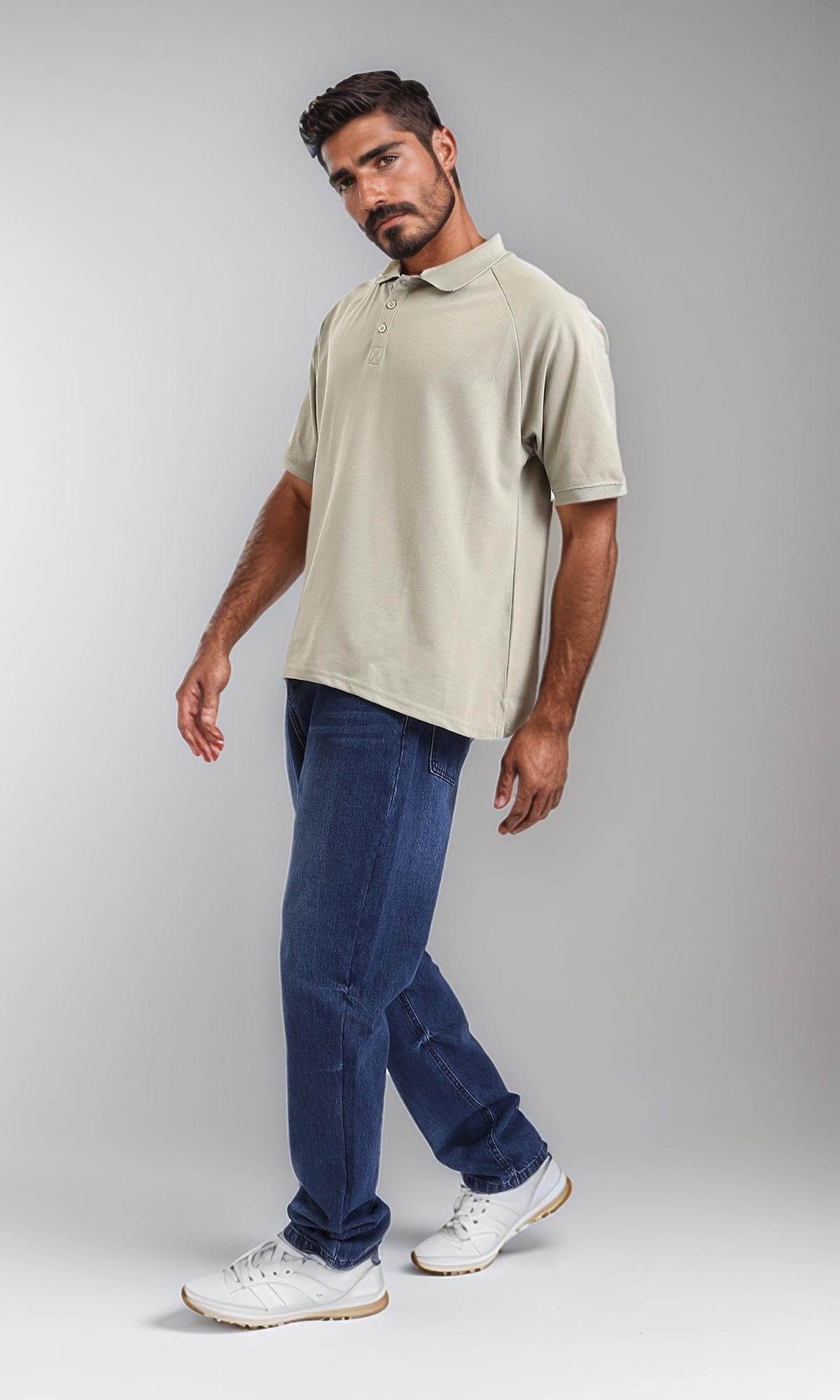 R208949 - Elbow Sleeves Solid Polo Shirt - Light Olive