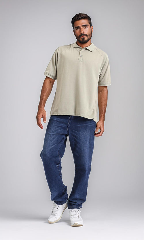 R208949 - Elbow Sleeves Solid Polo Shirt - Light Olive