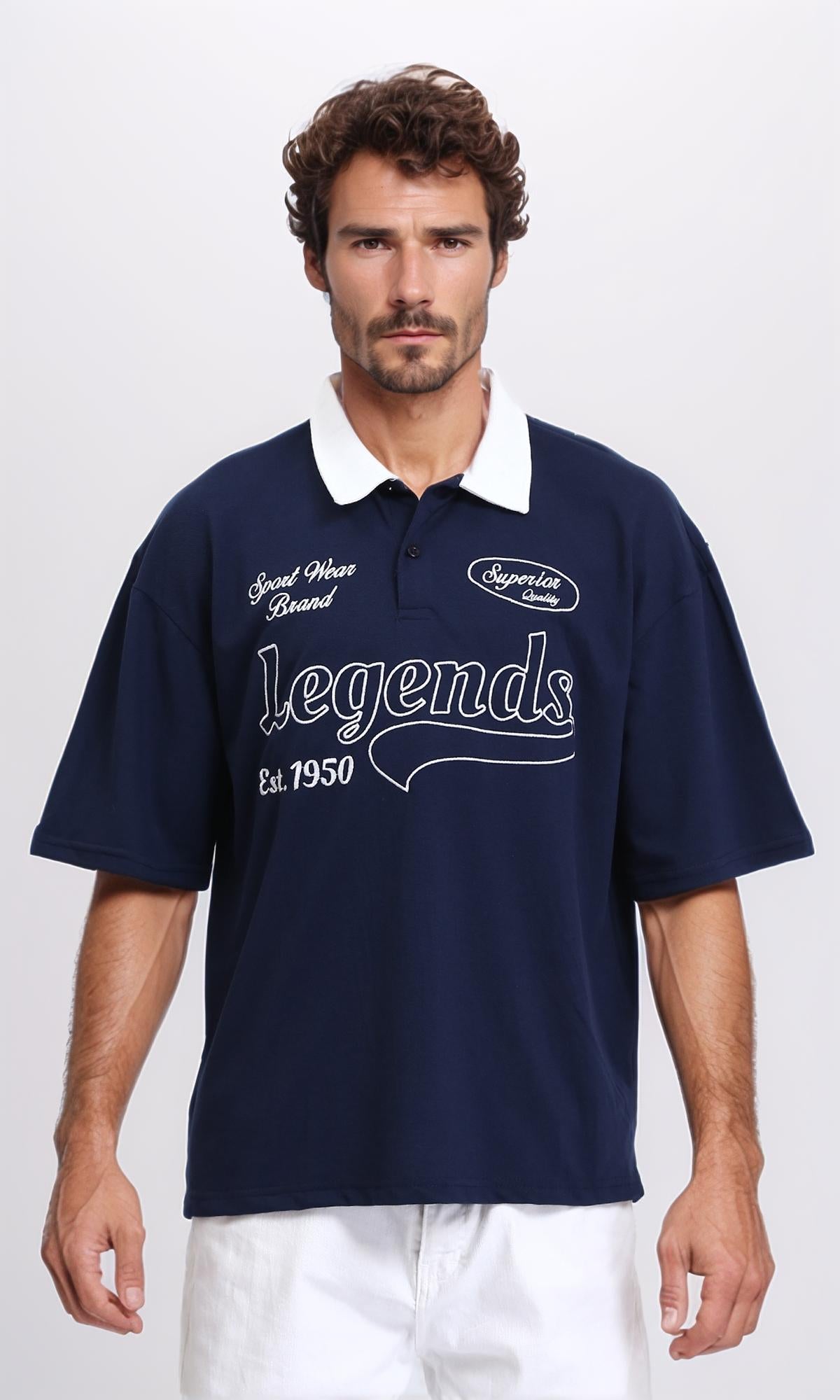 "legends" Buttoned Polo Shirt - Navy Blue