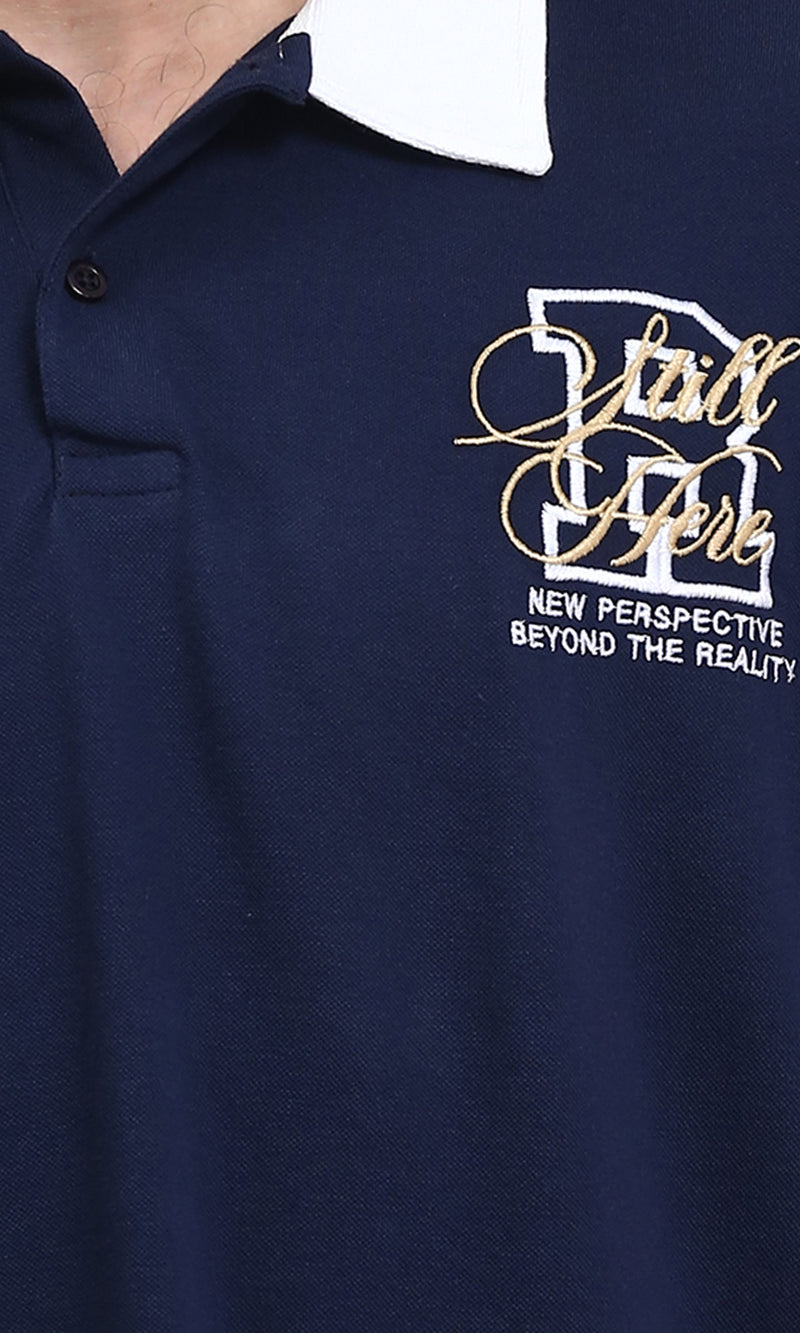 R208952 - Casual Polo Shirt with Turn Down Collar - Navy Blue