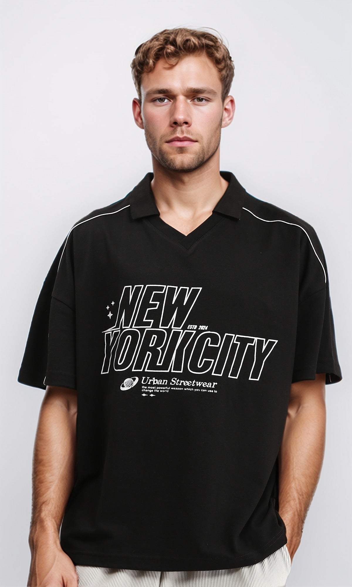 Slip On Polo Shirt with Classic Collar - Black