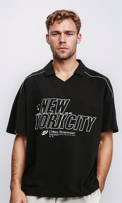 R208953 - Slip On Polo Shirt with Classic Collar - Black