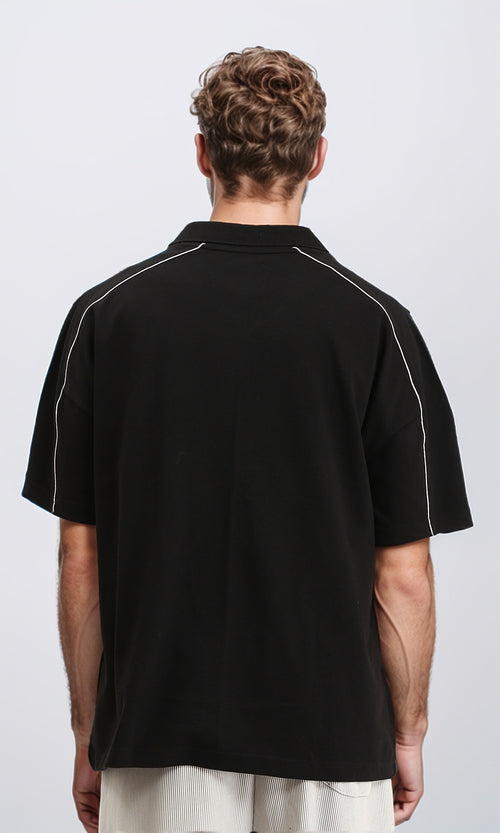 R208953 - Slip On Polo Shirt with Classic Collar - Black