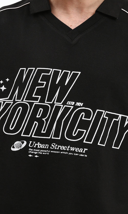 R208953 - Slip On Polo Shirt with Classic Collar - Black