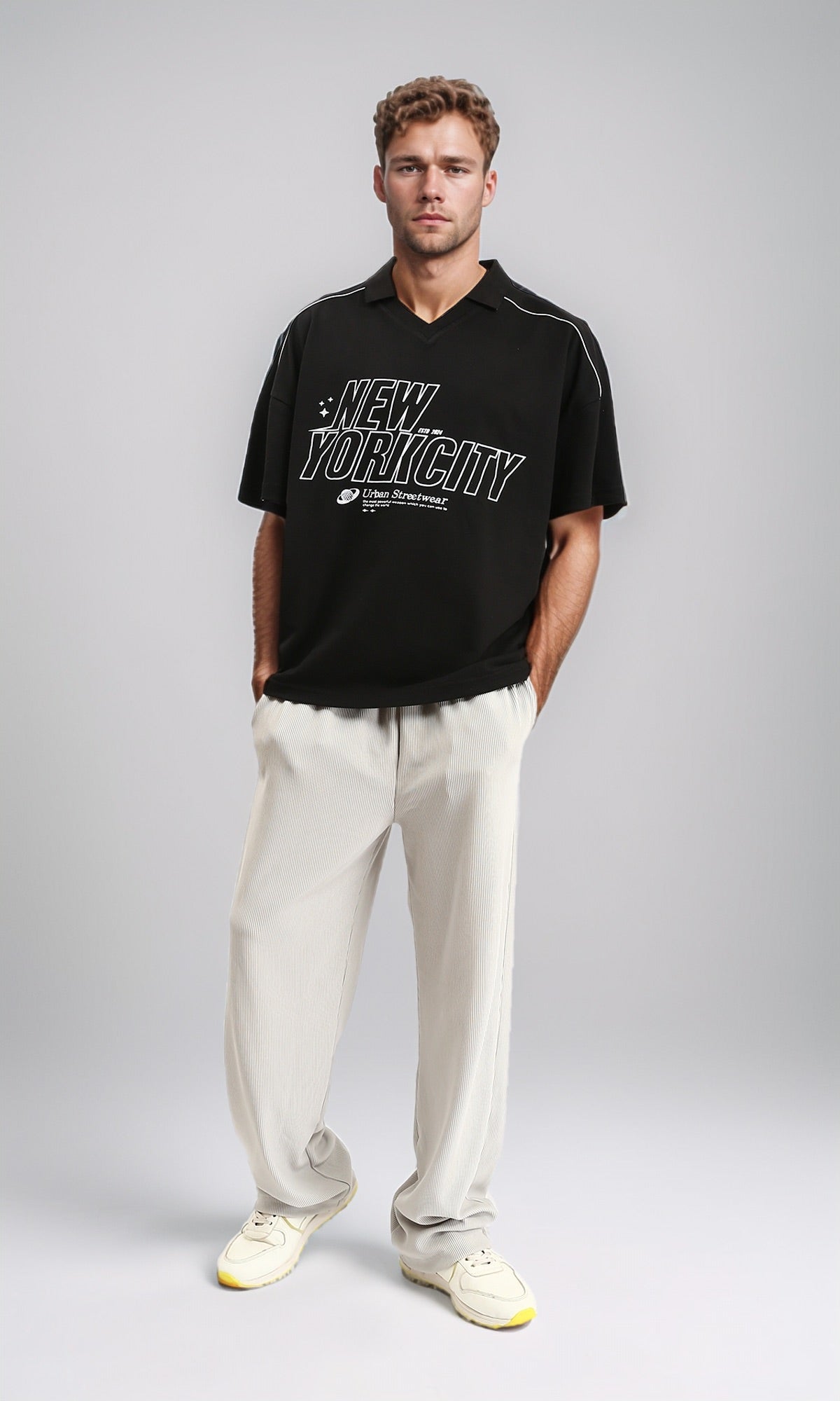 R208953 - Slip On Polo Shirt with Classic Collar - Black