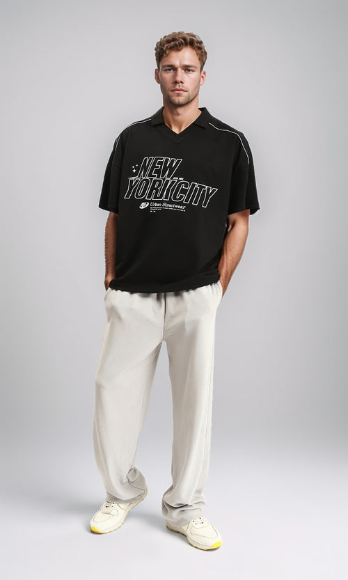 R208953 - Slip On Polo Shirt with Classic Collar - Black