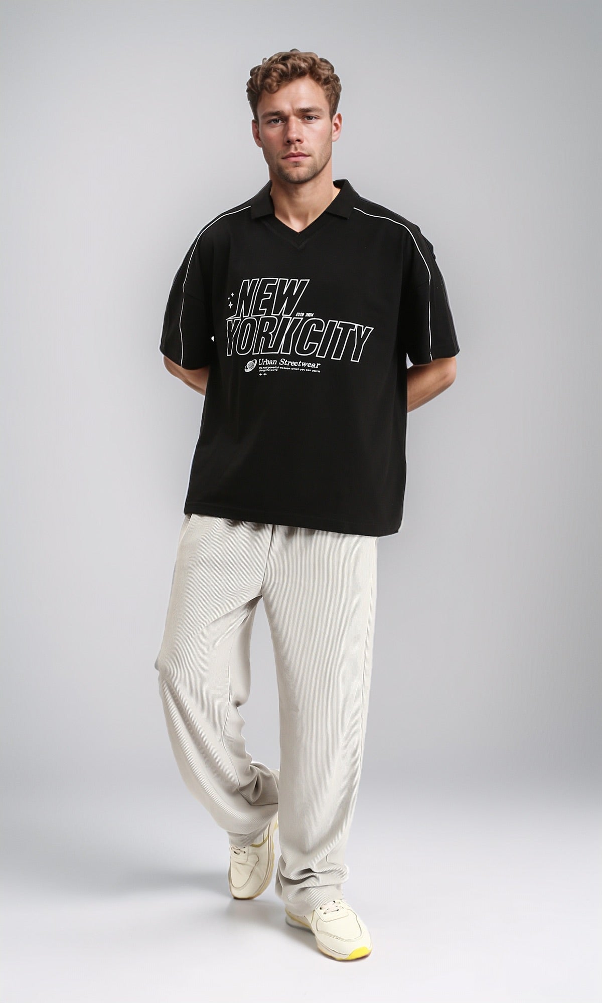 R208953 - Slip On Polo Shirt with Classic Collar - Black