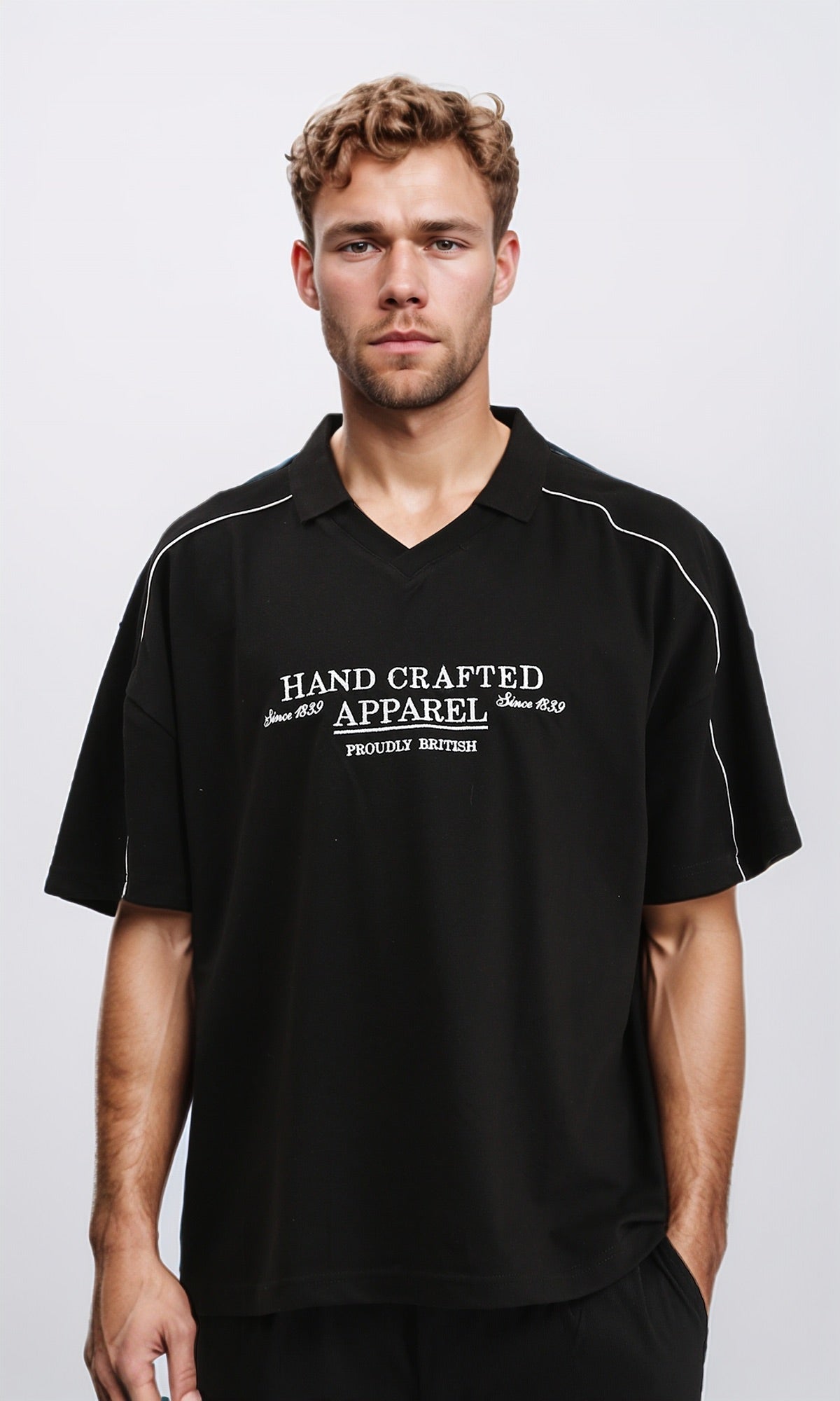 Printed "hand Crafted" Polo Shirt - Black