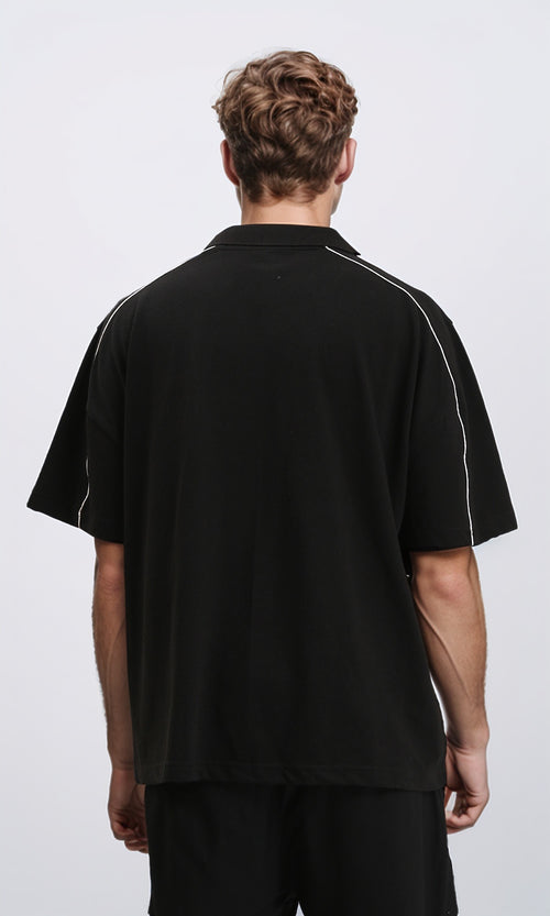 R208954 - Printed "Hand Crafted" Polo Shirt - Black