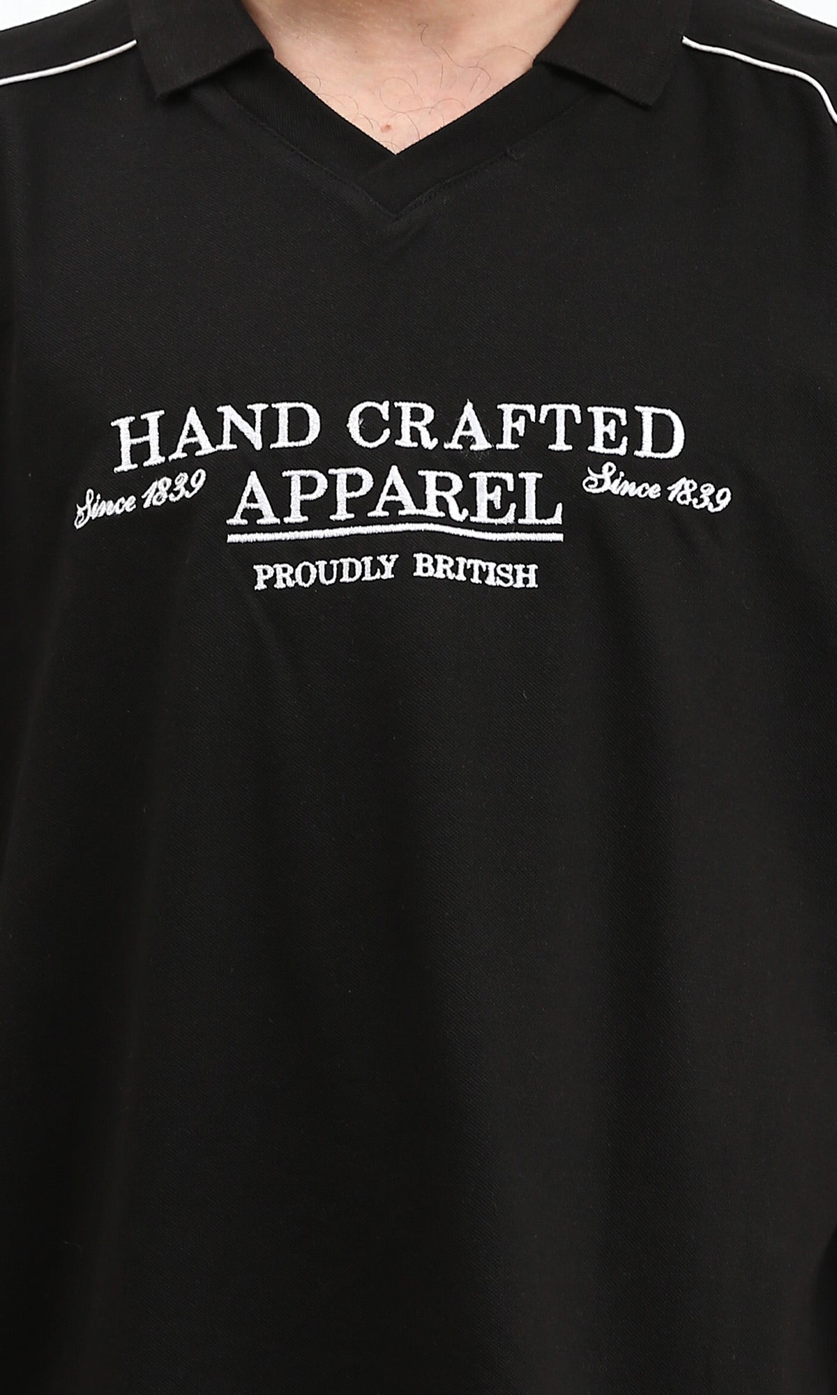 R208954 - Printed "Hand Crafted" Polo Shirt - Black