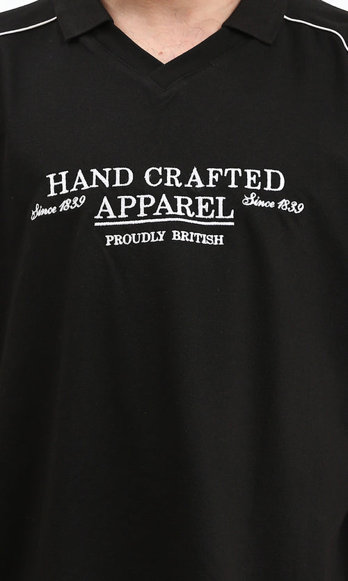 R208954 - Printed "Hand Crafted" Polo Shirt - Black