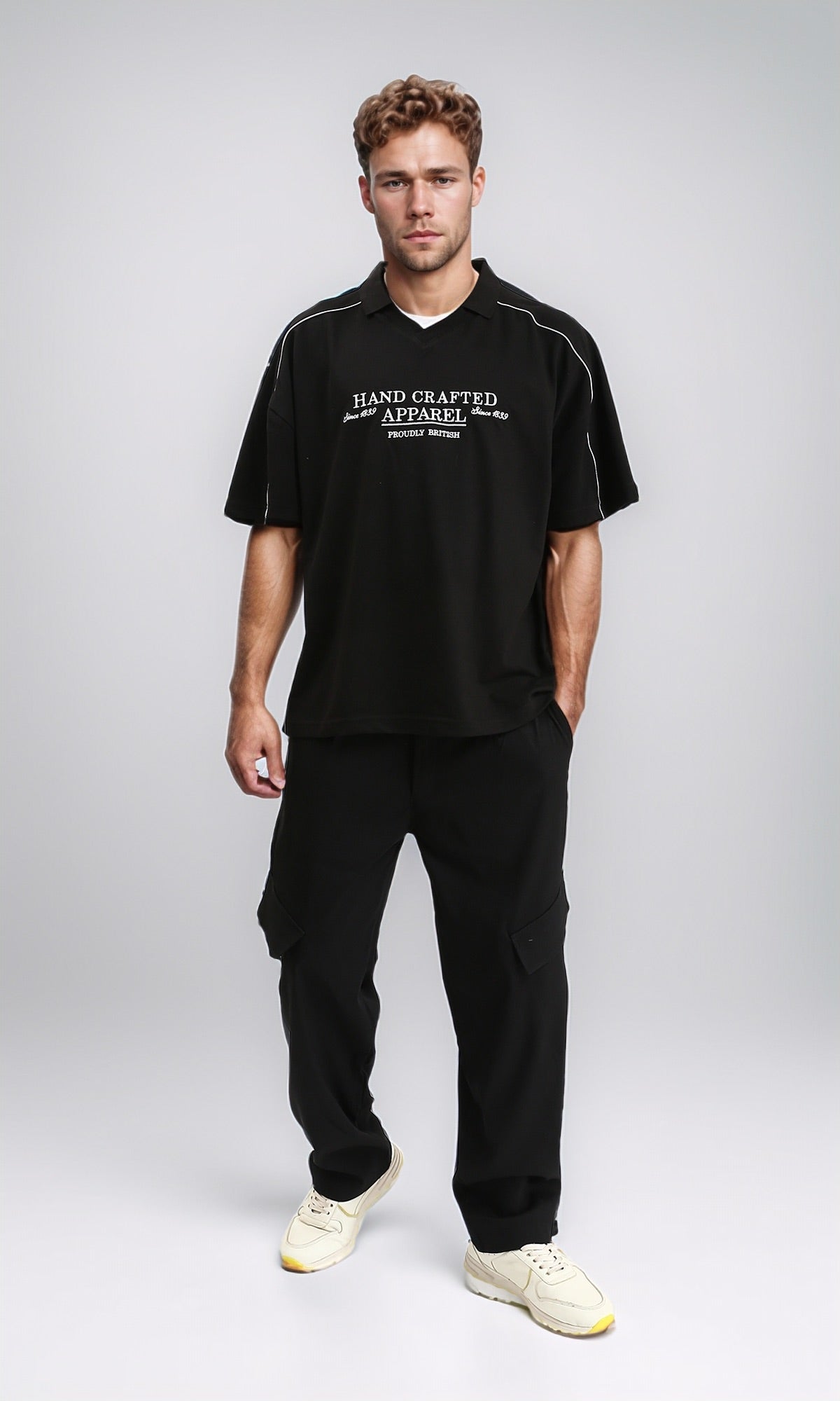 R208954 - Printed "Hand Crafted" Polo Shirt - Black