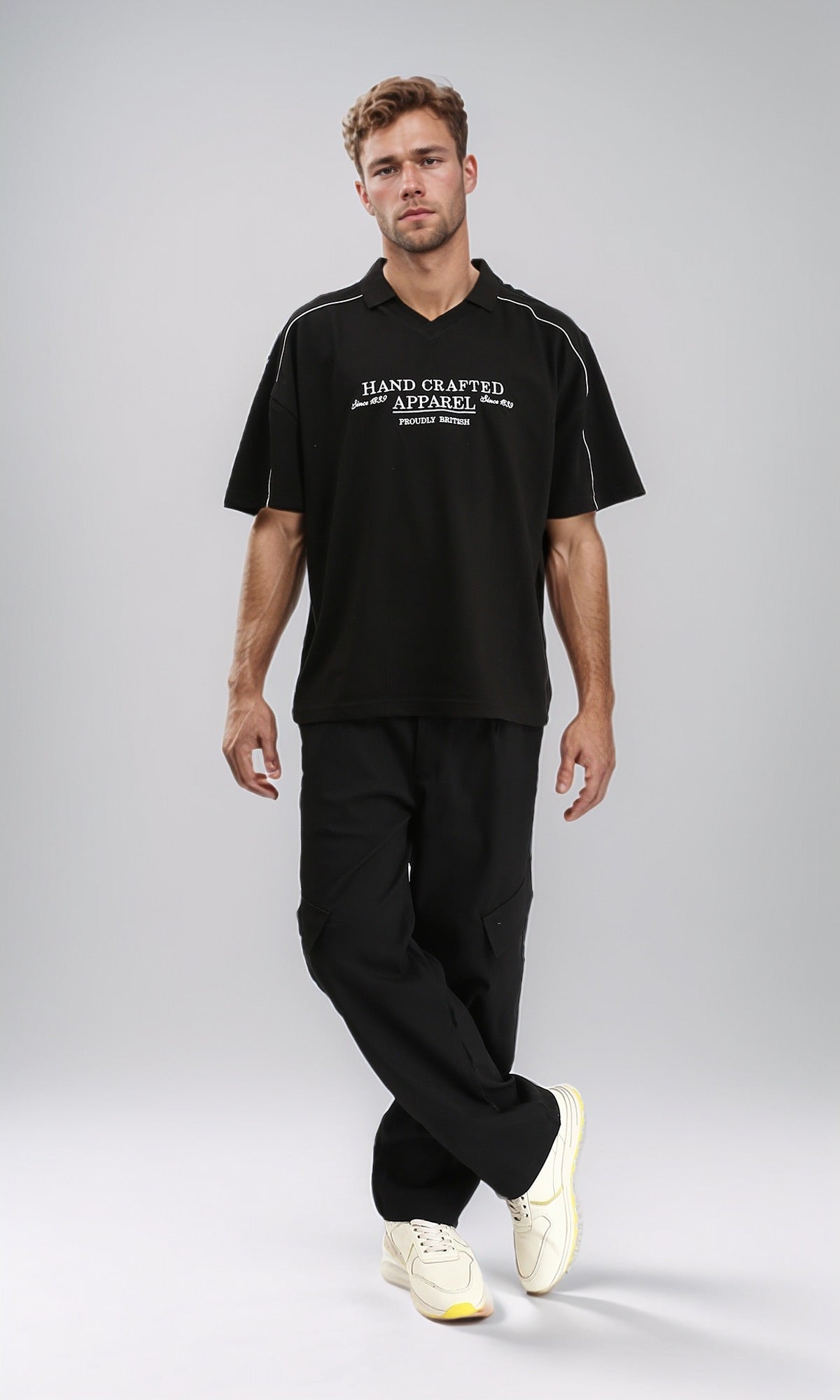 R208954 - Printed "Hand Crafted" Polo Shirt - Black