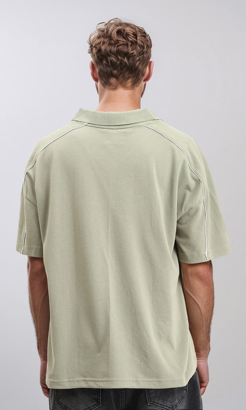 R208955 - Stitched "Padel" Relaxed Polo Shirt - Pastel Olive
