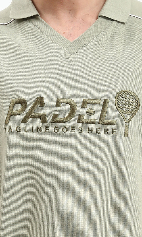 R208955 - Stitched "Padel" Relaxed Polo Shirt - Pastel Olive