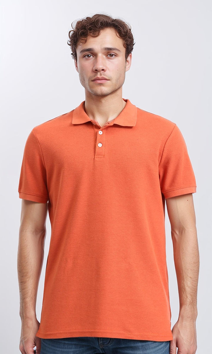 Elbow Sleeves Solid Polo Shirt - Orange