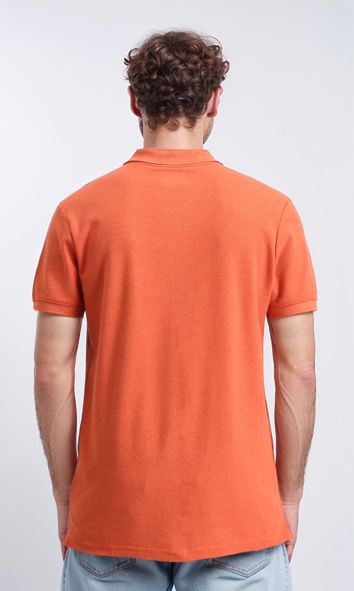 R208960 - Elbow Sleeves Solid Polo Shirt - Orange