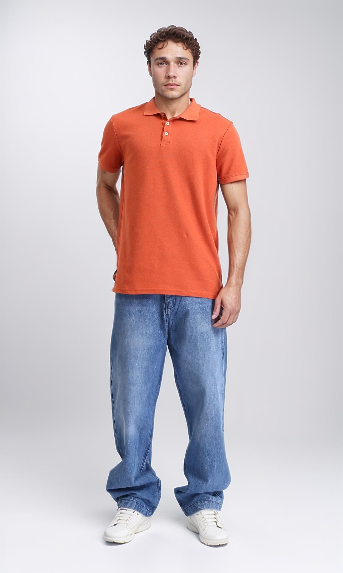 R208960 - Elbow Sleeves Solid Polo Shirt - Orange