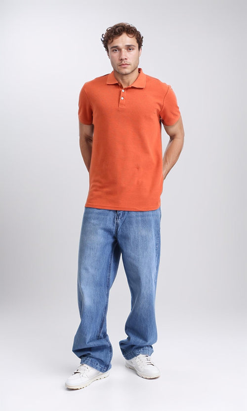 R208960 - Elbow Sleeves Solid Polo Shirt - Orange