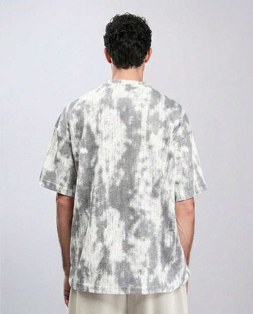 R208961 - Tie Dye Elbow Sleeves Cotton Tee - White & Grey