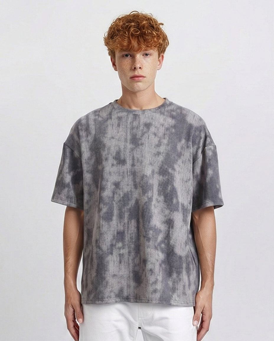 Tie Dye Casual Cotton Tee - Grey