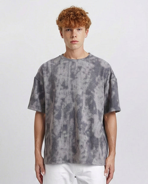 Tie Dye Casual Cotton Tee - Grey
