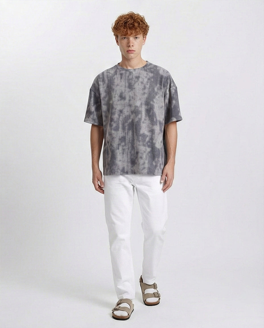 R208963 - Tie Dye Casual Cotton Tee - Grey