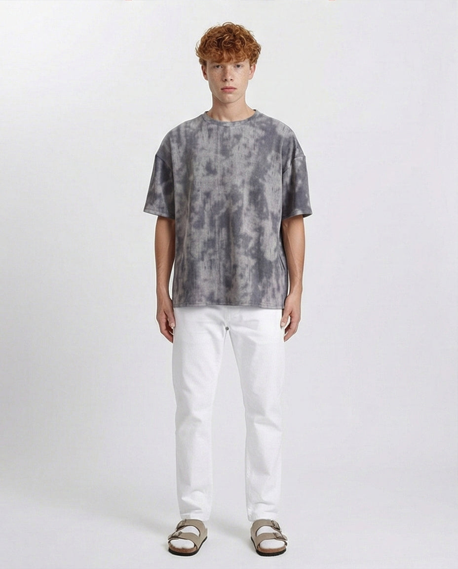 R208963 - Tie Dye Casual Cotton Tee - Grey