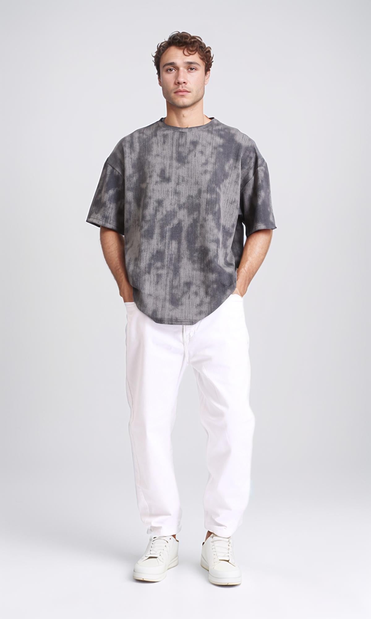 R208963 - Tie Dye Casual Cotton Tee - Grey