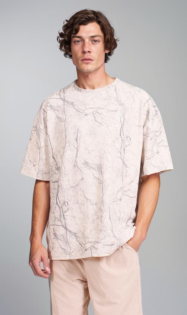 R208965 - Waffle Textured Oversized T-Shirt - Off-White