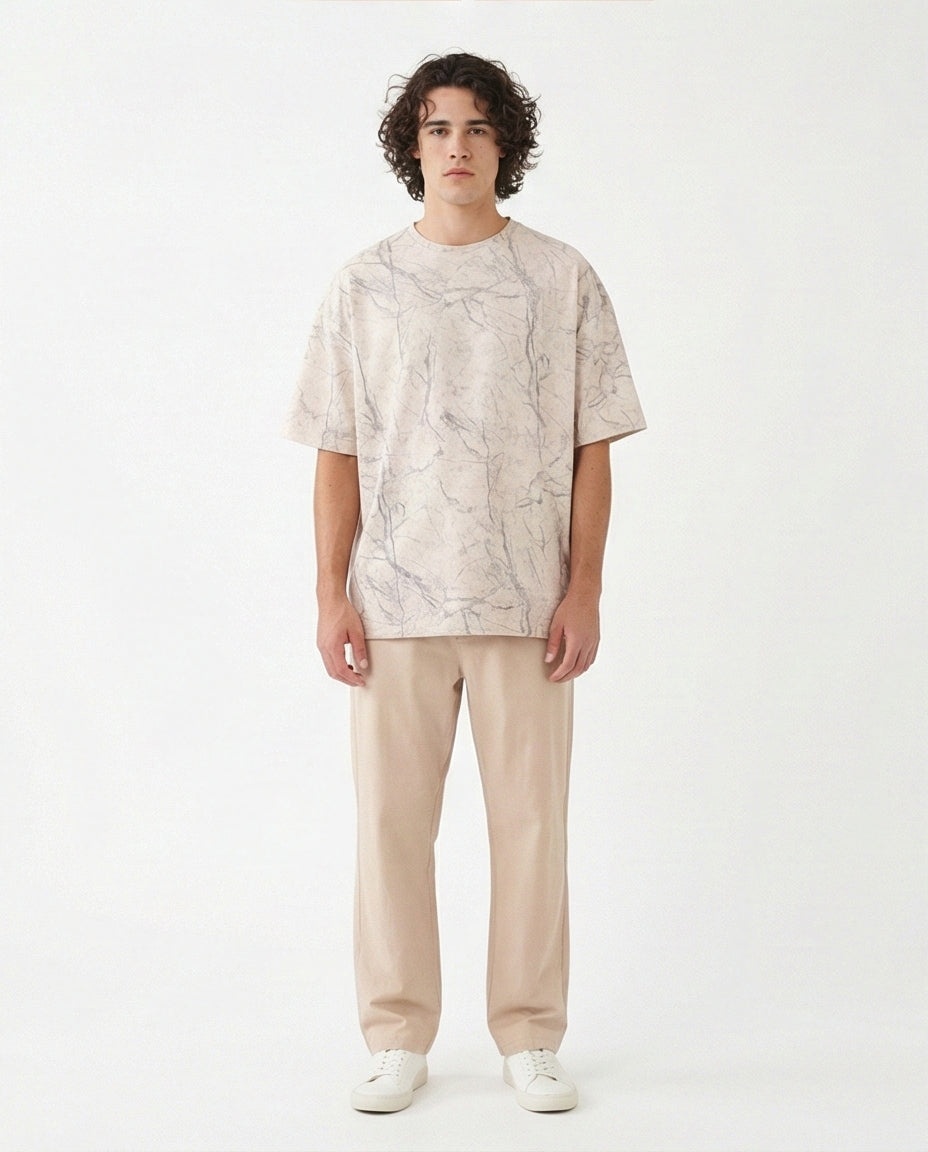 R208965 - Waffle Textured Oversized T-Shirt - Off-White