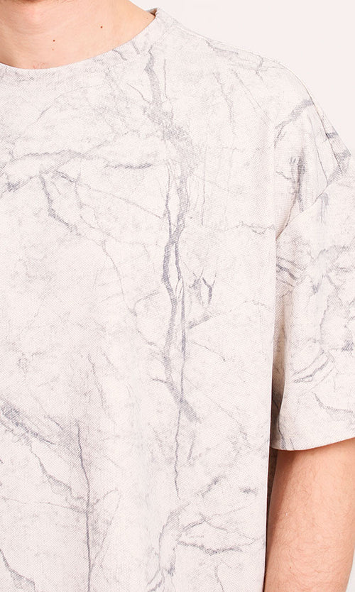 R208965 - Waffle Textured Oversized T-Shirt - Off-White