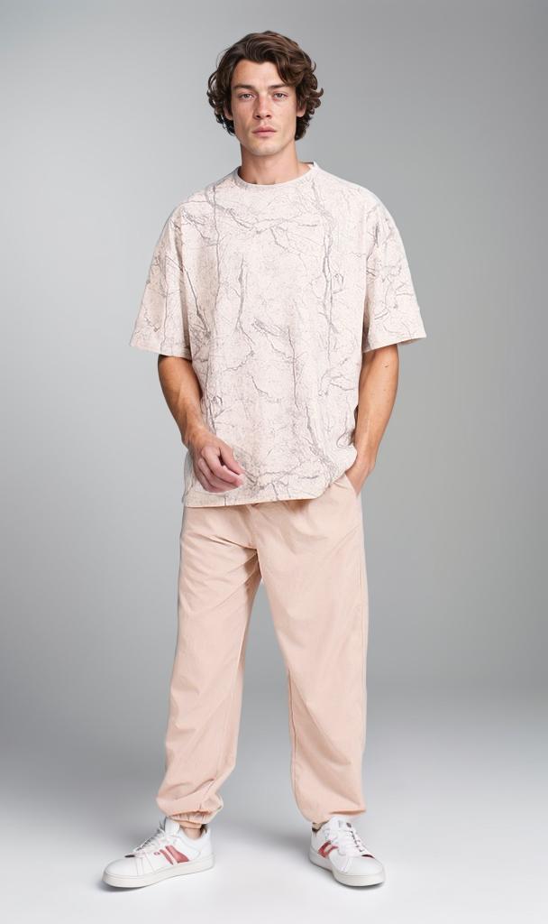 R208965 - Waffle Textured Oversized T-Shirt - Off-White