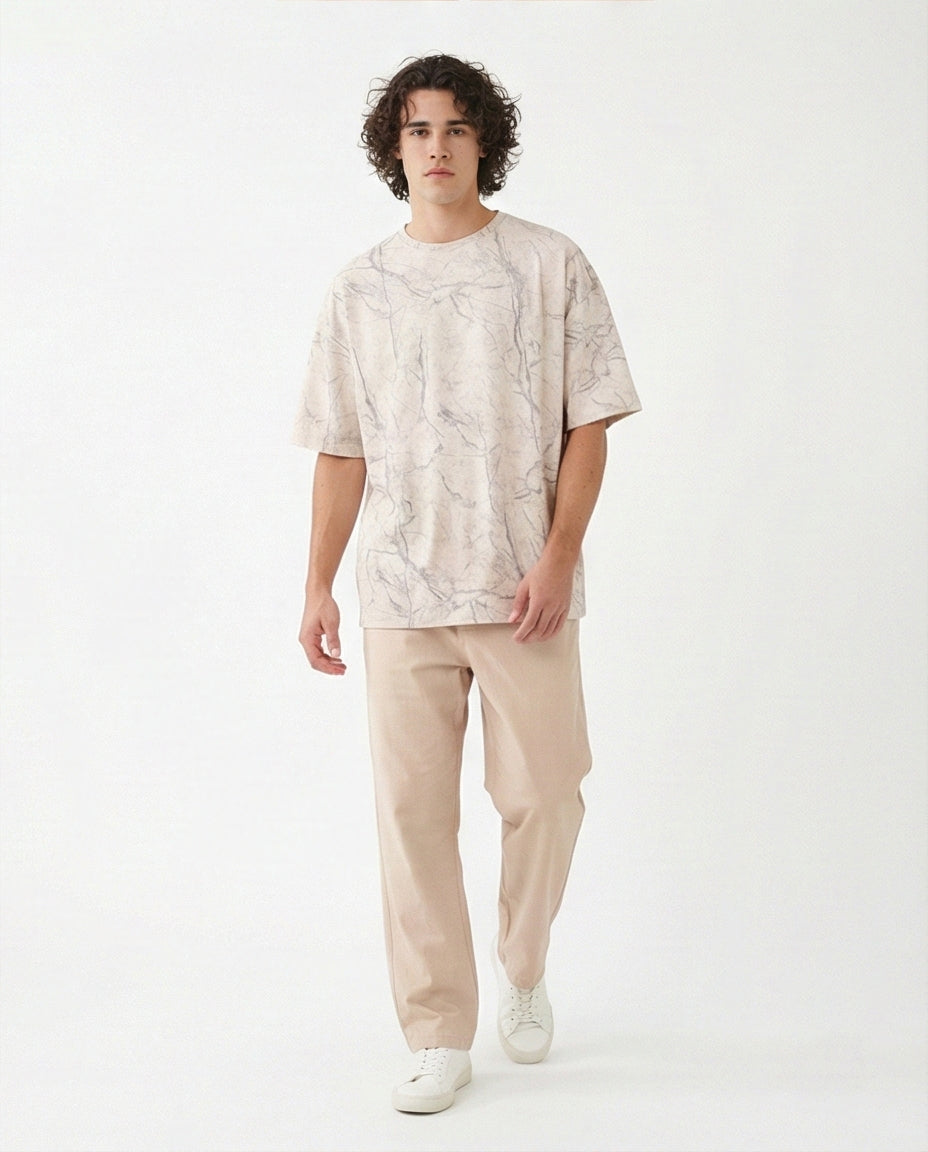 R208965 - Waffle Textured Oversized T-Shirt - Off-White
