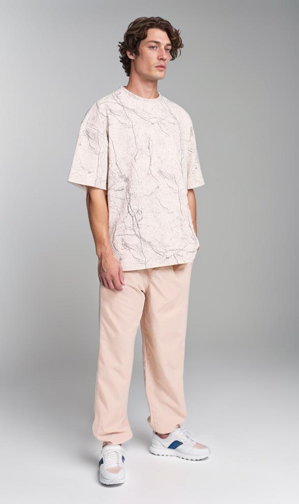 R208965 - Waffle Textured Oversized T-Shirt - Off-White