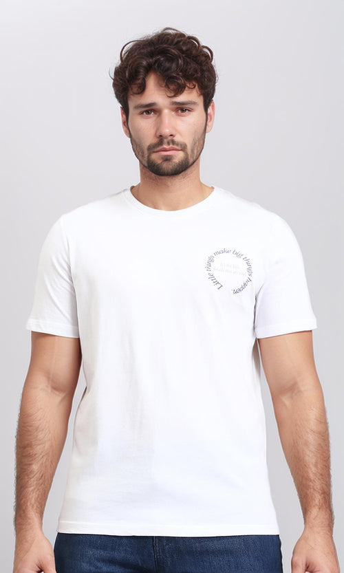 Round Neck Short Sleeves Printed Tee - White