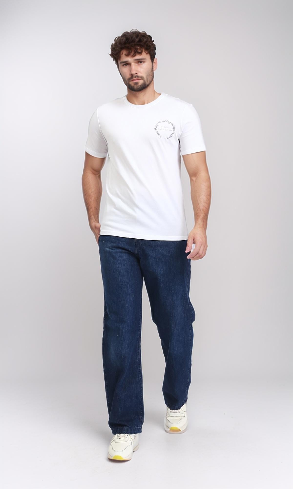 R208969 - Round Neck Short Sleeves Printed Tee - White