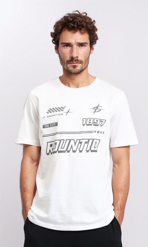 R208970 - Cotton Printed Slip On Tee - Cream