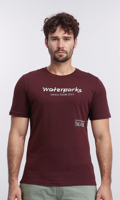 R208973 - Regular Cotton Tee with Front Print - Burgundy